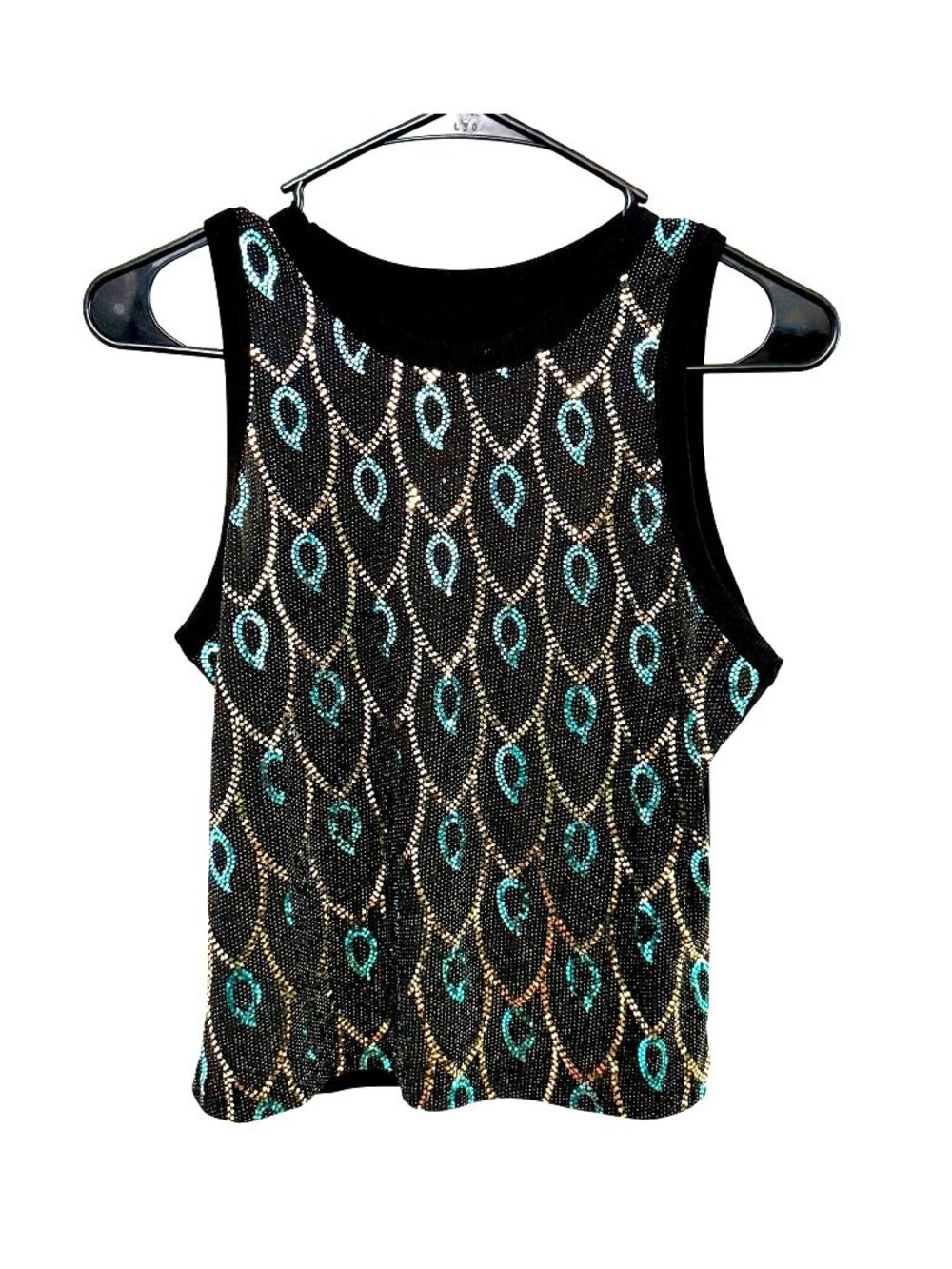 Sleeveless Peacock Sequin Tank, Size Small, Black, Gold, Turquoise, NWOT